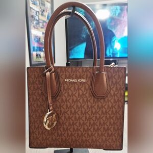 Authentic Michael Kors MK Logo Mini Tote and Crossbody Purse Camel/Brown